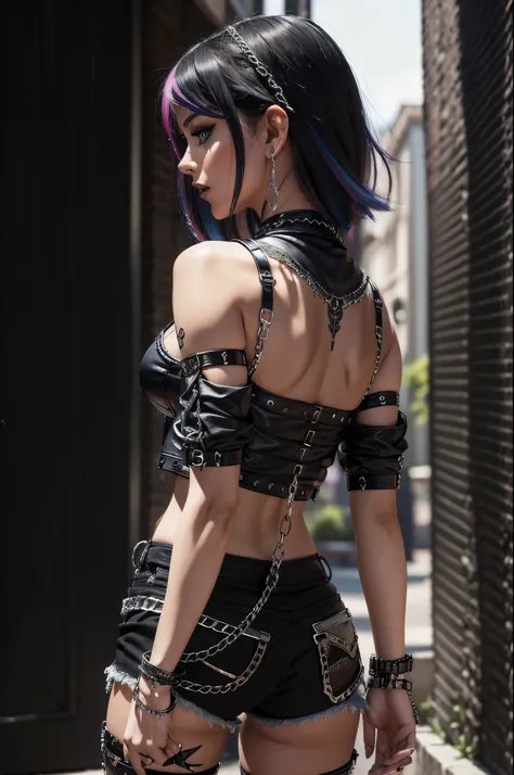 Hyper realistic super detailed sexy young gothic girl , expressions faciales sexy, seductive facial expressions, full body, dynamic pose, back view [:(Face detail: 1.4): 0.4], 16K resolution, 4k resolution, (Ventre plat parfait), (image couleur),
edgpshort...