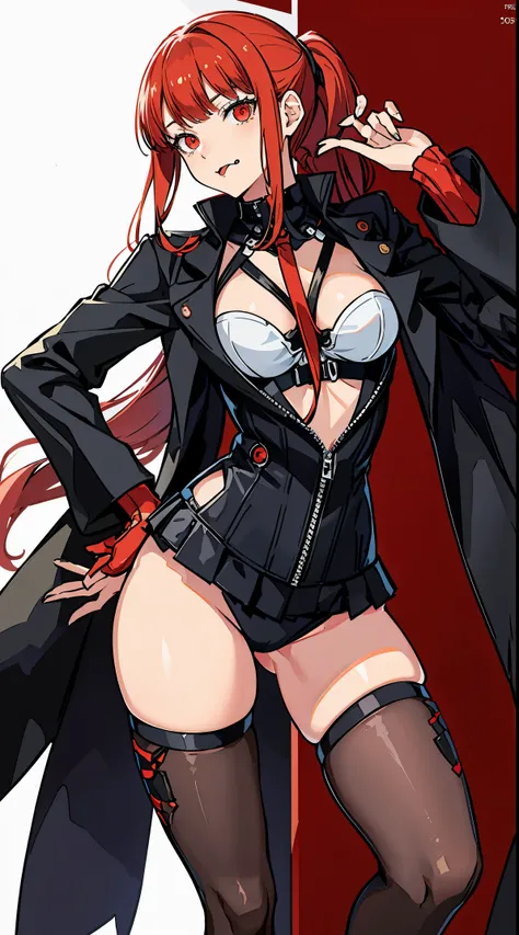 Persona 5 art style wlop, Persona 5 art style, character 5 style, Kasumi Yoshizawa, Girls in wear, whole body, high quality, 8k, open chest, ponytail, small breasts, Bangs, smooth thighs, Patsan, top quality, 8k, ultra high definition, beautiful eyes, Slen...