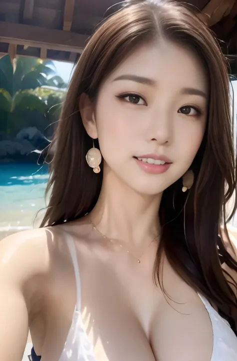 (22 year old female), (big breasts:1.3),  ((grab the viewer&#39;s hand)), Sandy beaches in Hawaii、Island in the background、Blue Silk Micro Bikini、Lying at the waters edge、On a towel、(master piece: 1.3), (maximum resolution: 1.4), (ultra high vision: 1.2), ...