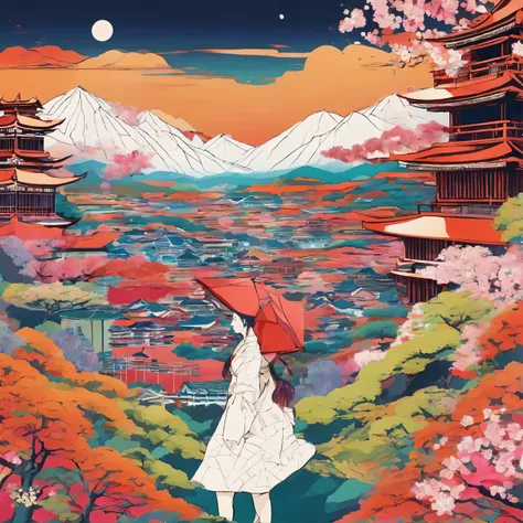 Japanese style　japanese girl　landscape　geometric