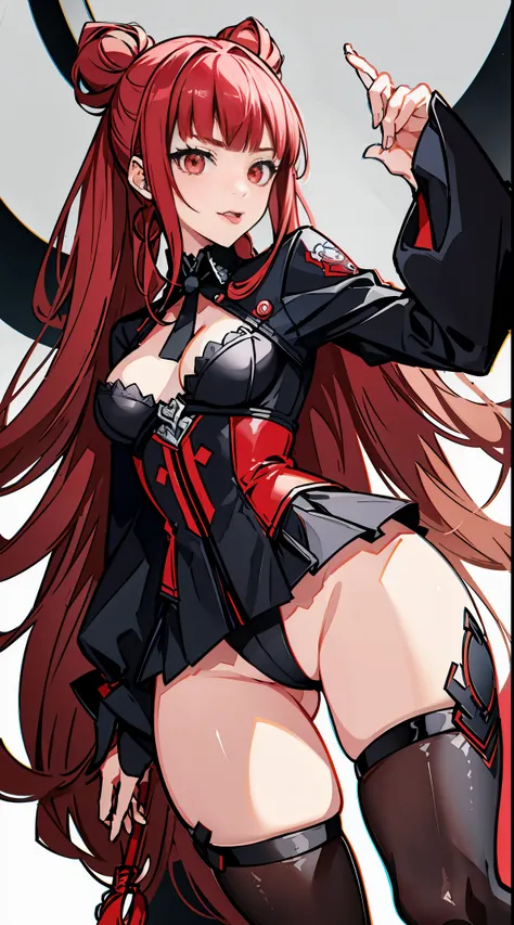 Persona 5 art style wlop, Persona 5 art style, character 5 style, Kasumi Yoshizawa, Girls in wear, whole body, high quality, 8k, open chest, ponytail, small breasts, Bangs, smooth thighs, Patsan, top quality, 8k, ultra high definition, beautiful eyes, Slen...