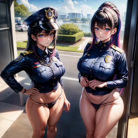 （8K ，Ultra-detailed，Super real photos，Best masterpiece，Nature，perfect work of art，perfect female body），two women，Sister and sister， sisters，rainbow hair，perfect face，（huge tits），neighbor wife，woman hairstyle，elegant wife，At the police station，Exquisite and...