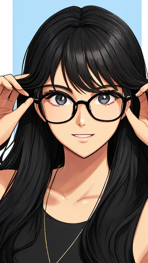 4r13lw, face , black hair, black rectangle glasses 