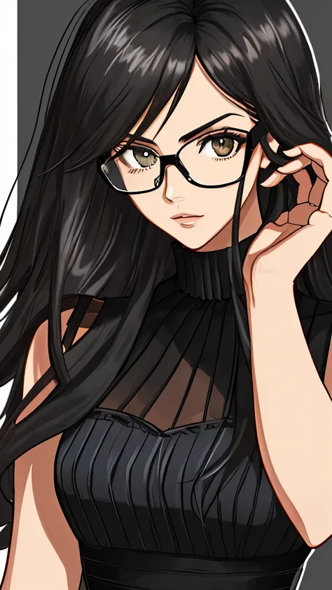 4r13lw, face , black hair, black rectangle glasses 