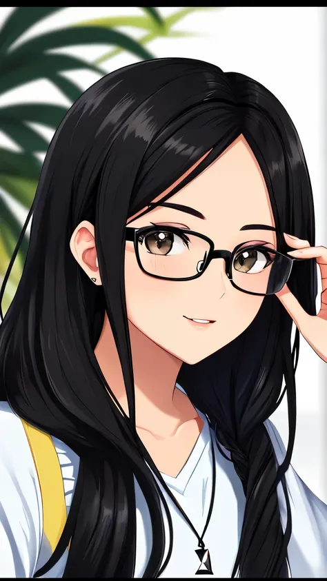 4r13lw, face , black hair, black rectangle glasses 