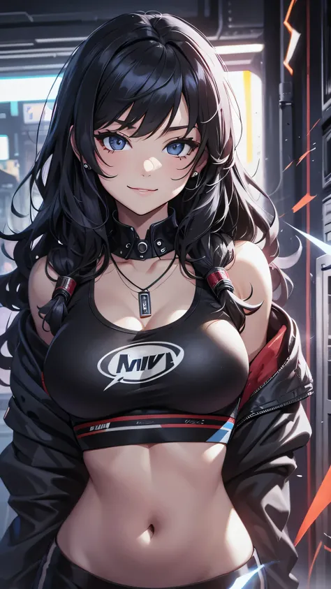 最high quality、best image quality、masterpiece、teenage girl((18-year-old、 By becoming、vest bust、medium bust,wide open breast tea、black eye, black hair、long hair、thin,highest valley、cute makeup、red sports bra、Black sports pants、White Necklace、Blackface Paint、...