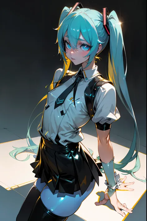 (((asanagi art style))), (((1girl))), (((waifu, vocaloid, miku hatsune waifu))), (((long hair, twintails hair))), ((cyan eyes ey...