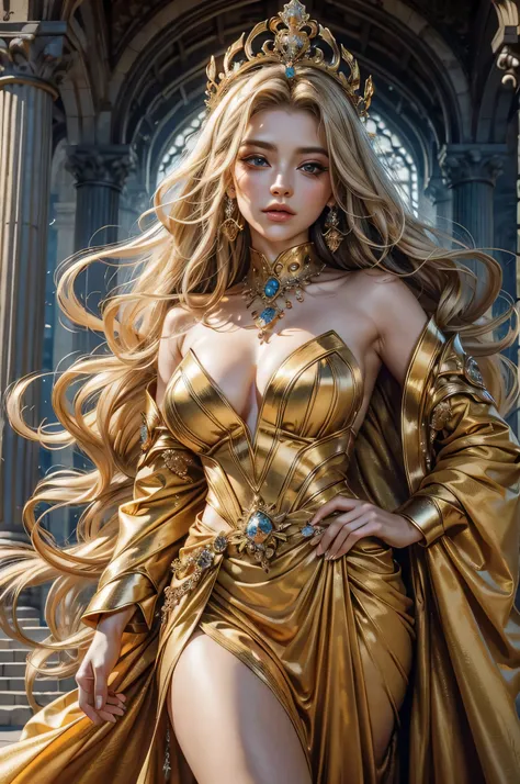 Absurd, ultra-detailed, high quality, masterpiece,  detailed face, beautiful eyes(detailed eyes), Greek mythology, Goddess, Hera , the queen of the gods, striking and captivating, features are classically beautiful, with high cheekbones, a perfectly propor...