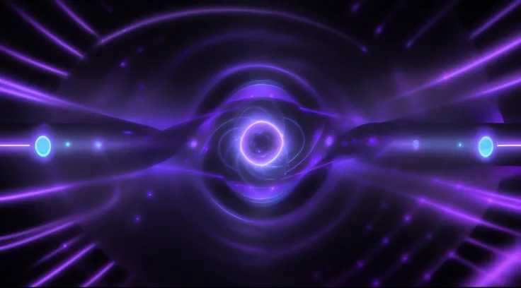 a purple and blue background with a circular pattern, infinite quantum waves, cosmic energy wires, rippling electromagnetic, particle waves, dark neon colored universe, abstract art representing data, quantum particles, fractal wave interference, techno ne...