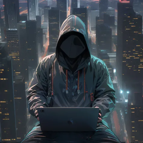 Large window from which you can watch the whole city. neon lights high-rise buildings