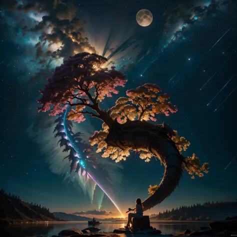 totem shootingstar the dragon sleeps in the forest, curled up in a kolachik,lying on its belly, the head lies on the snow nebula...