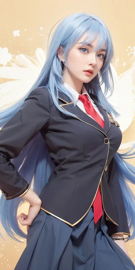 1girl,big breast , blue hair, blue eyes,high quality, ultra detailed, masterpiece, realistic, clothes 