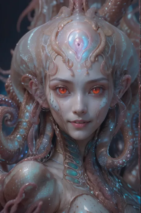 scary and sexy detailed art in color, portrait, (beautiful and obscene female alien:1.4), (vulgarity1.5), (she has red eyes with...