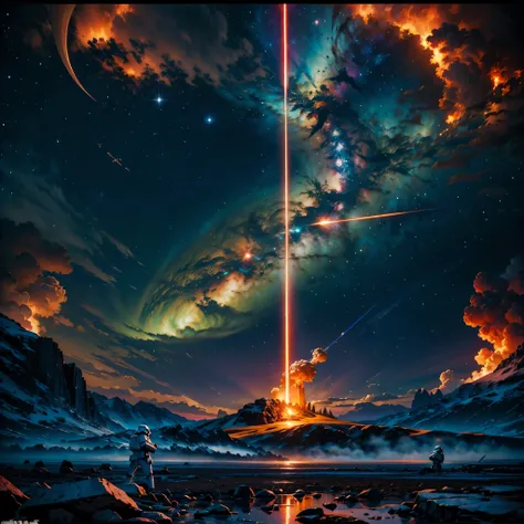 Nebulae galaxy stars Nebula starry_sky Sunset spacious SunRise panoramic sunshine (((Epic Star Wars movie poster))) deep path equirectangular science-fiction Unrealengine5 ultra Masterpiece hyper pro_photo-realistic saturate meticulously intricate ultra op...