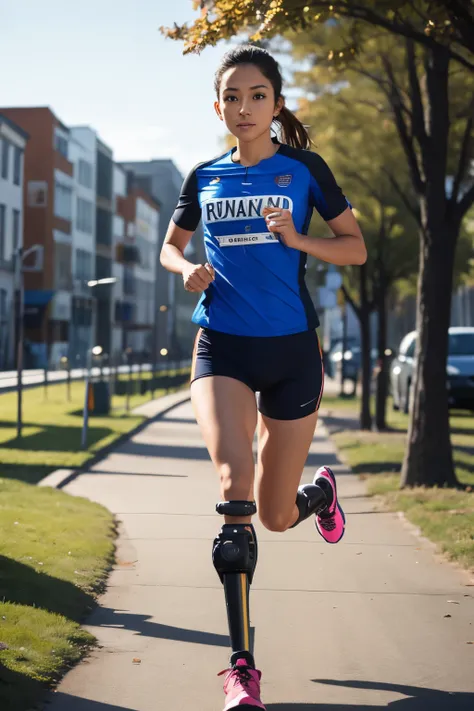 Beautiful female runner with prosthetic legs