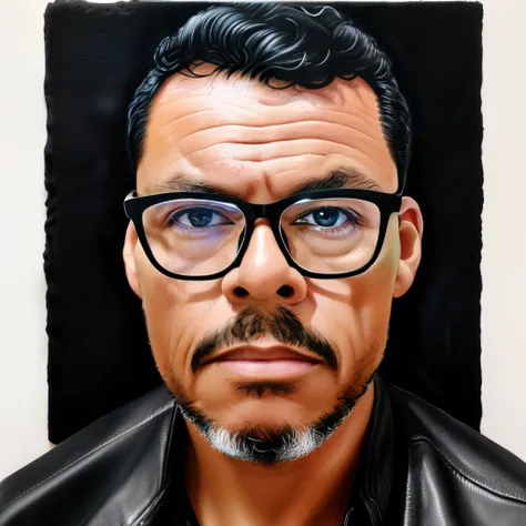 guttonervision8, create a hyper-realistic portrait of a man wearing glasses, com cabelos meticulosamente detalhados, pele, e olh...