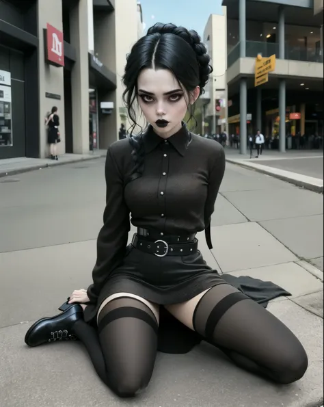 araffe dressed in black and grey sitting on the ground, goth girl aesthetic, goth aesthetic, goth girl, darkwave goth aesthetic,...