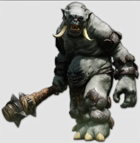 a close up of a statue of a provocante with a stick, ogro, goron cru, provocante, Orc, Um Orc, muito grande, minotaur from path of exile, menacing orc, dog - faced muscular goblin, Golem, Pedra Golem, orcs lord of the rings, Com&#39;ADIVINHAR. 8K HD resolu...