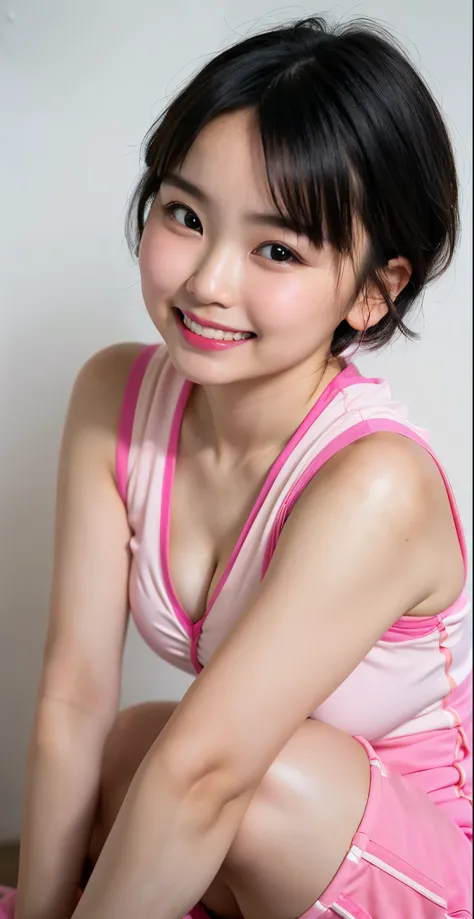 （8k、Raw photography、highest quality、masterpiece：1.2),(black haired、short hair:1.7),view viewer,Looking at the front,erotic,white skin,(prostitute、Bright pink clothes、a seductive look:1.6)、(pink lipstick:1.3)、(Clothing that emphasizes the shape of your ches...