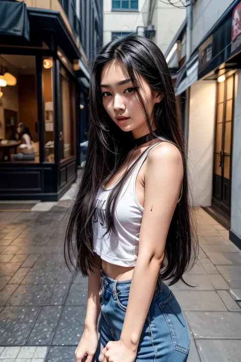 arafed asian woman with long hair and black top posing for a picture, asian girl with long hair, young asian girl, photo of slim girl model, gorgeous young korean woman, beautiful asian girl, a young asian woman, beautiful young korean woman, japanese mode...