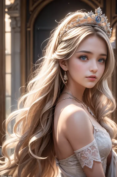 ((RAW shooting:1.5, realistic:1.5, 8K, highest quality, masterpiece, ultra high resolution)), Inside the luxurious British Royal Palace, professional camera work:1.3, Highly detailed skin and facial textures:1.3, glow light effect, Super detailed:1.3, cute...
