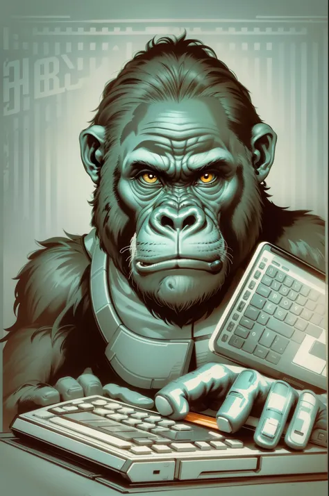 Gorilla with vector illustration with computer mouse in hand