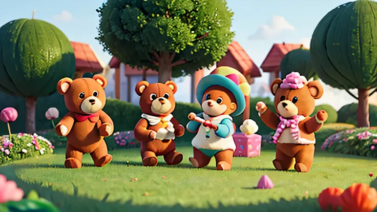 teddy bears fighting with marshmallows in candy land, Estilo Disney