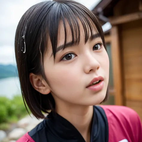 Best-quality, Masterpiece, Ultra-High-Resolution, (Photorealistic:1.4), Raw-Photo, 1girl, 12-years-old, the most famous Japanese idol, wearing only skii-clothes with cute design, at midnight, in mountain lodge, face-focus, portrait, extremely cute face lik...