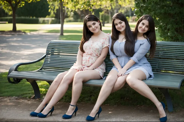 2heads, two headed girl with three legs, age 16, american, curvy, cute, three legs, extra legs, crossed legs, sitting on a bench...