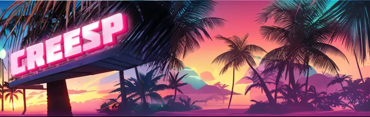 palm leaf beach, night ocean shore, inspired by Aya of the Year, [synthwave art style ]!!, synthwave art style ]!!, [ synthwave art style ]!! ]!!, [ 4k synthwave art style ]!!, synthwave art style, kda, author of the Year, synthwave art,