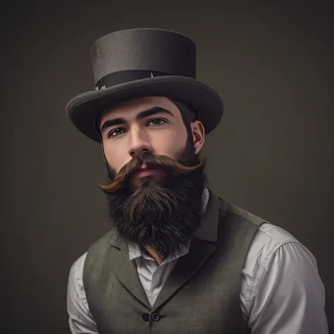 Man with Smolks lumberjack beard and top hat