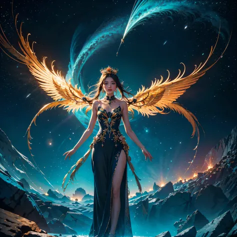 Galaxy Stars Nebulae Nebula sunrise epic sunset sunshine epic Bird Sparrow ((Gorgeous Bird Sparrow_bird_with_open_wings flying cherry_blossom wings_spread_upwards surmounted wings surrounded intertwined feather)) unrealengine5 ultra Cinamatic_Sunlight "Spa...
