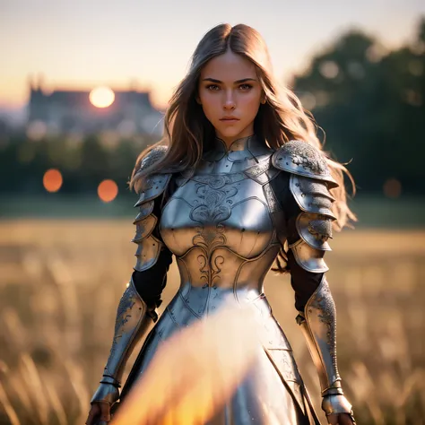 (masterpiece), (extremely intricate:1.3), (realistic), portrait of a girl, the most beautiful in the world, (medieval armor), metal reflections, upper body, outdoors, intense sunlight, far away castle, professional photograph of a stunning woman detailed, ...