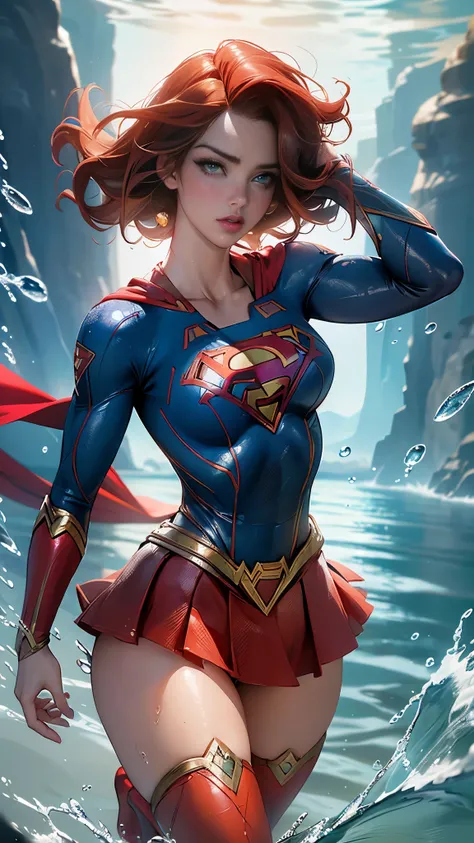(La mejor calidad,A high resolution,Ultra - detallado,actual), tiene el rostro de AMBER HEARD Wonder woman ,(cabello rojo largo), (uhd, fondo de pantalla 8k, high resolution), cinematic lighting, physically based rendering, premiado, piel extremadamente de...