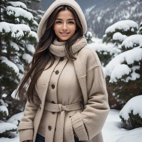 Isabela Merced, smiling, medium breasts, winter clothes in norway (skin texture:1.1), (high detail face:1.1), high detail body, high detail clotheasterpiece), (realistic), ultra high definition, 4k, ultra high resolution