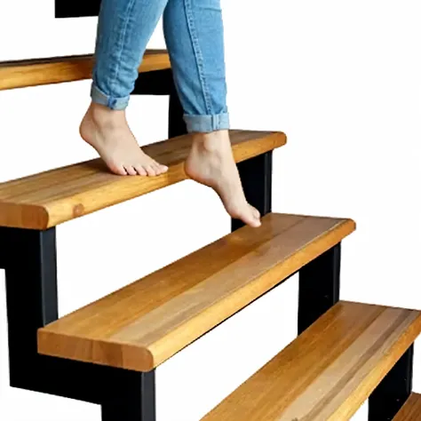 arafed woman standing on a set of stairs with her feet on the Footsteps, wooden stairs, stairs, Footsteps, penrose stairs, Footsteps 50, external stairss, stairss, small Footsteps leading down, outdoor stairs, stairs, view from bottom to top, manual, Viewe...