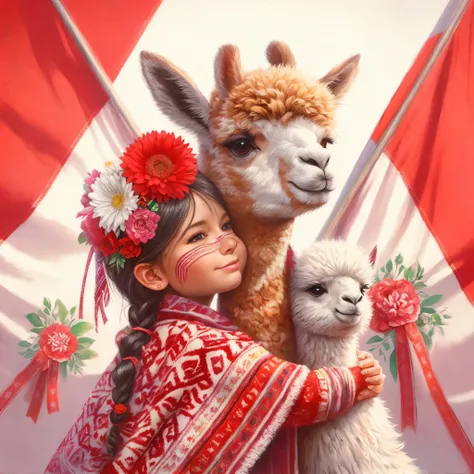 there is a girl hugging a llama and a stuffed animal, adorable pintura digital, Just Bartel, lindo arte digital detallado, valentina remover, obra de arte al estilo de guweiz, arte tradicional, Sakimi, hermosa obra de arte digital, lindo arte digital, arti...