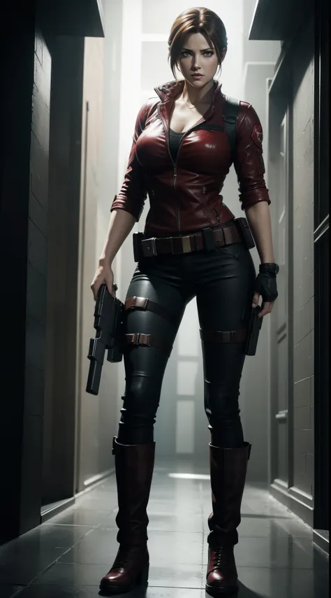 Masterpice, Resident evil, beautiful Claire Redfield, Claire redfield, full body, beautiful eyes, gun in her hand, gorgeous face