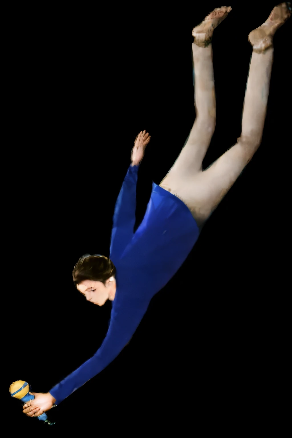 Alafid man wearing blue shirt, dramatic floating pose,, elegant floating pose, upside down, in a jumping float pose, [ Zero gravity ]!!, acrobatic, acrobat, levitating, floating in mid air, Inspired by Yves Klein，holding a microphone