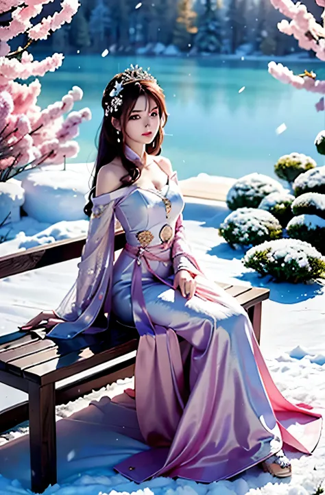 A beautiful and charming woman, leaning alone on a bench, under the light of the fire, her complexion is crystal clear like jade, like a crescent moon, like flowers and trees piled up with snow. When it is tactful, it is glamorous.