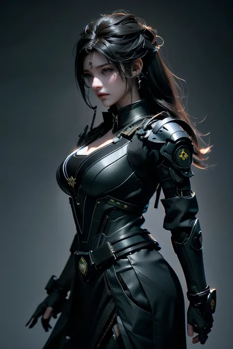 Game art，The best picture quality，Highest resolution，8K，((A bust photograph))，((Portrait))，(Rule of thirds)，Unreal Engine 5 rendering works， (The Girl of the Future)，(Female Warrior)，22岁少女，(Long hair casual)，(Future-style military wear，A beautiful eye full...