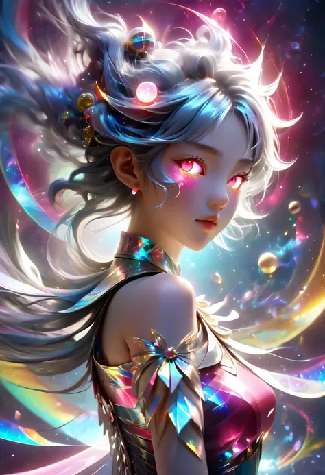 two-dimensional，A super cute &Quote;Sailor Moon&Quote;（Sailor Moon），mini pictures，Beautiful slim girl in anime style，cyberpunk，Steampunk，fault art，Holographic projection，mechanical aesthetics，Ancient，neon lights，laser light，fluorescence，space light，glow ef...