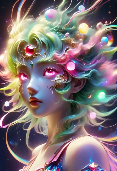 two-dimensional，A super cute &Quote;Sailor Moon&Quote;（Sailor Moon），mini pictures，Beautiful slim girl in anime style，cyberpunk，Steampunk，fault art，Holographic projection，mechanical aesthetics，Ancient，neon lights，laser light，fluorescence，space light，glow ef...