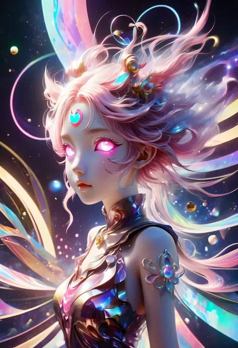 two-dimensional，A super cute &Quote;Sailor Moon&Quote;（Sailor Moon），mini pictures，Beautiful slim girl in anime style，cyberpunk，Steampunk，fault art，Holographic projection，mechanical aesthetics，Ancient，neon lights，laser light，fluorescence，space light，glow ef...