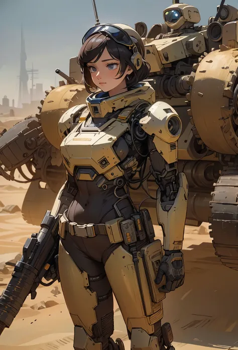 (detailed illustrations,Very detailed and precise drawing,Delicate drawn lines with tempo,Realistic texture expression),[color traced main line],(Martian battlefield [Desert Ruins]),[solo],HENTAI ((ANIME) BIONICGirl) Beauty (14 years old))((muscular)) [SKI...