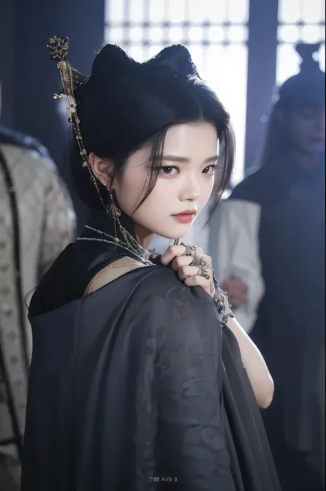 a woman with a black dress and a black hat, xianxia, iu lee ji-eun as a super villain, inspired by Du Qiong, inspired by Zhang Yin, inspired by Tang Yifen, xianxia fantasy, by Zhang Han, inspired by Chen Yifei, by Yang J, ruan jia beautiful!, wuxia, inspir...