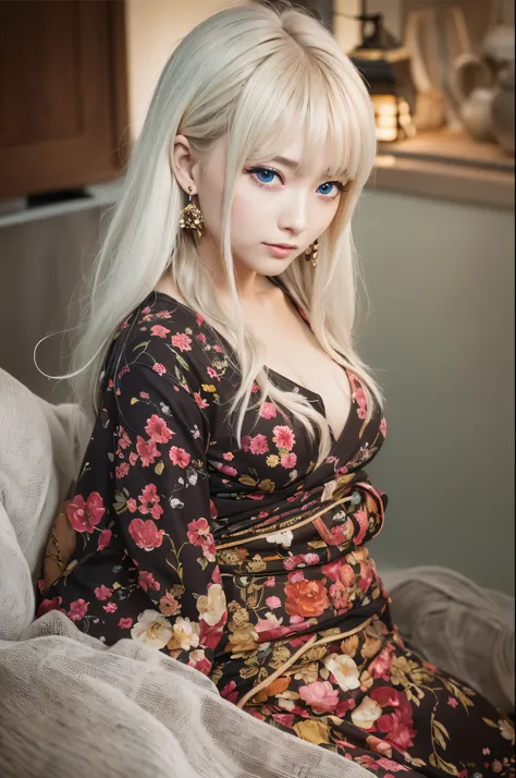 1 girl, whole body:1.2, perfect anatomy, very detailed顔と目,, (blue eyes), gray hair:1.7,smile:0.3, 28 years old, muscular:1.5, (earrings,good:1.5, white mini skirt), blurred background, ( 8,000 students, photorealism:1.5, masterpiece, heightens,  At night, ...