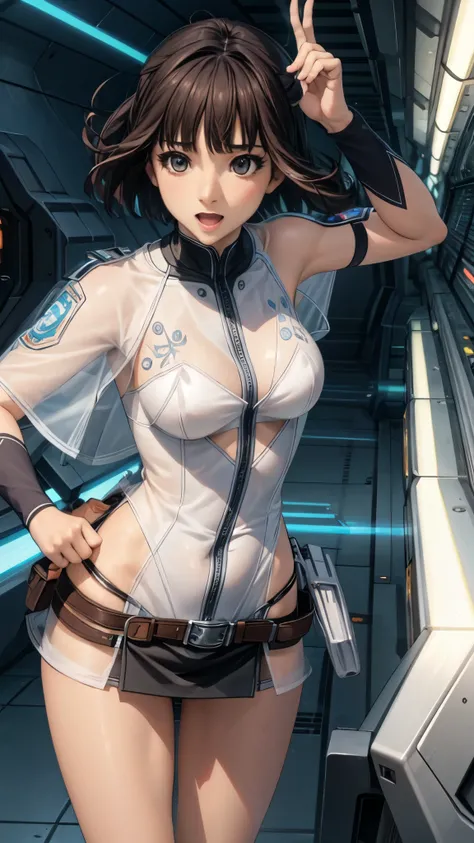 woman,20-year-old,,city,night,white tight miniskirt bodysuit,(Harada Makoto),open mouth smile,(((See-through)))