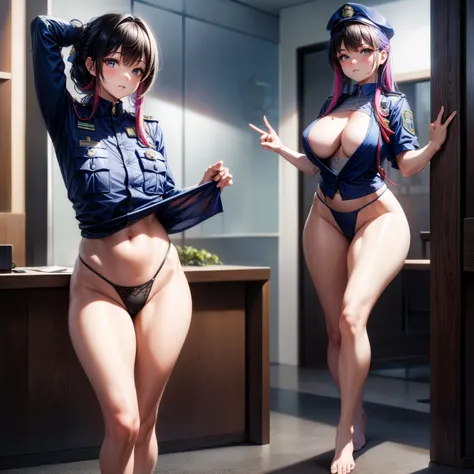 （8K ，Ultra-detailed，Super real photos，Best masterpiece，Nature，perfect work of art，perfect female body），two women，Sister and sister， sisters，rainbow hair，perfect face，（huge tits），neighbor wife，woman hairstyle，elegant wife，At the police station，Exquisite and...