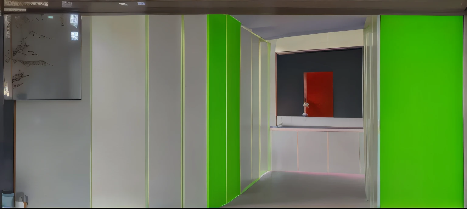 New Chinese style cloakroom，  Green is the glass door with lights，Windows need curtains，floor，wallpaper，4k，